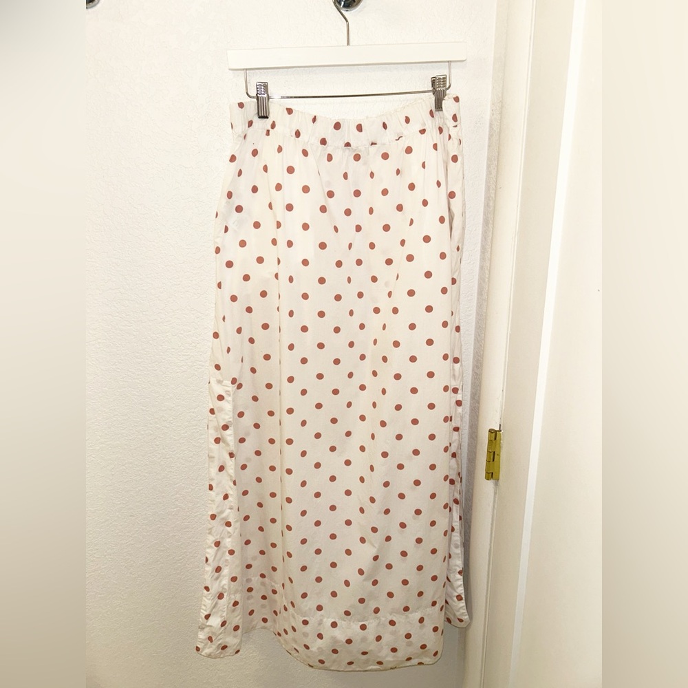 J. Crew White Pink Polka Dot Cotton Maxi Skirt Pockets Side Slit Size M - Picture 12 of 13